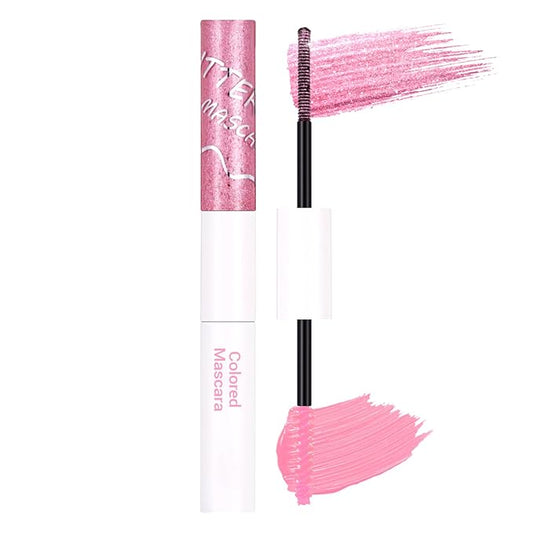 DAGEDA Pink Dual-Ended Mascara, 2 In 1 Quick-Drying Glitter & Matte Colored Mascara for Eyelashes, Smudge-proof Lengthening Voluminous Curling Eye Makeup Look 01