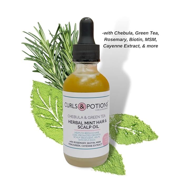 Curls & Potions Herbal Mint Hair & Scalp Oil with Chebula & Green Tea with Biotin, MSM, Hair Growth Oil