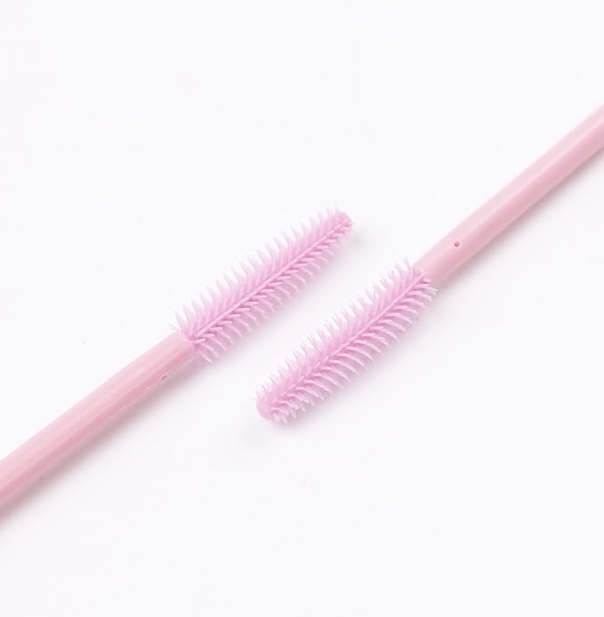BIHRTC Pack of 100 One-Off Disposable Silicone Eyelash Mascara Brushes Wands Applicator Eyebrow Brush Makeup Tool Kit Set (Tower Shape - Pink)