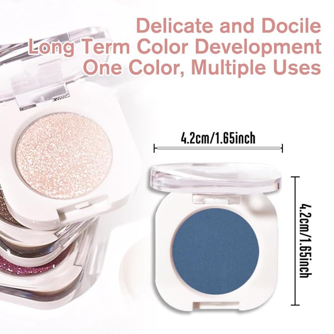 Blue Matte Eyeshadow Palette for Women, Single Monochrome Eye Shadow Makeup, Shiny Pressed Powder, Blendable Natural sombras para ojos, Holographic,Vegan,Travel -34