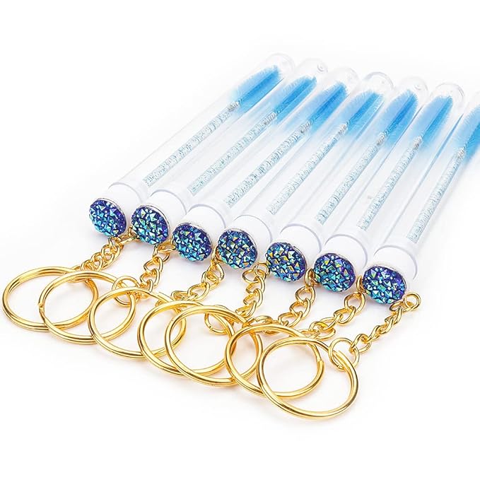 20 Pcs Mascara Wand Tube Set Diamond Key Chain Tube Empty Mascara Brushes & Eyelash Spoolies Brush Makeup Tool Applicator (Deep blue)