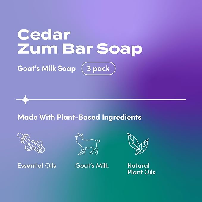Zum Indigo Wild Goat's Milk Soap Bar - Bar Soap for Hands & Body Made with Essential Oils - 3 oz - Cedar (3 Pack)
