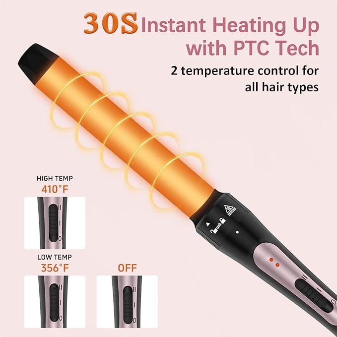 Wand Curling Iron Set, 3 in 1 Curling Iron with Interchangeable Barrels (0.35", 1", 1.25") for Versatile Curls, Fast Heating Curling Wand Hair Waver, Crimper Hair Tool Ideal for Gifts