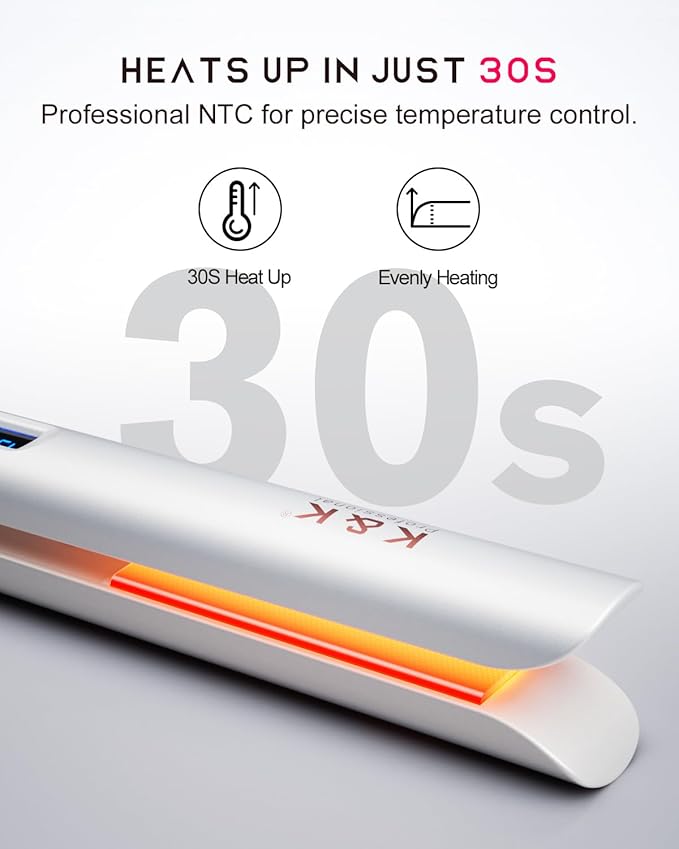 K&K Shine Therapy 1 Inch Hair Straighteners, Best Hot Tools Straightening Iron with Negative Ion to Lock in Moisture & Shine, Pure Titanium Plate Ceramic Tourmaline Coated Flat Irons