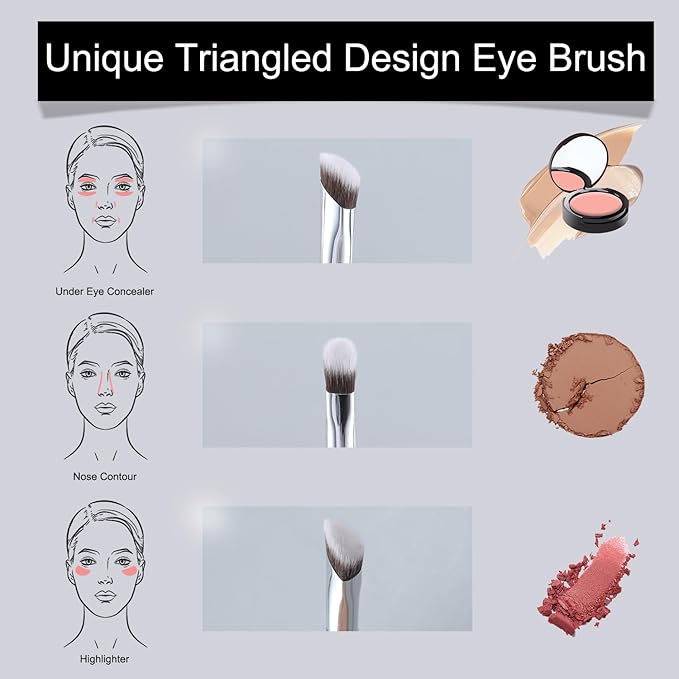 ENERGY Concealer Brush Under Eye Angled Nose Contour Brush for Powder Foundation Eyeshadow Concealer with Liquid Cream Powder Concealing Blending Contouring Triangled Vegan Face Brush Large, Black