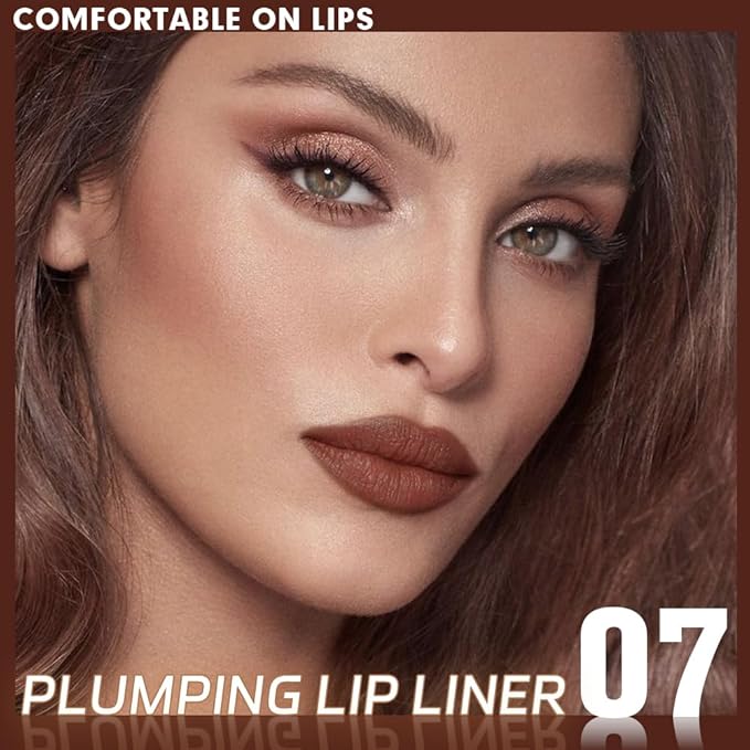 Plump Matte Crayon Lip Liner Pencil, Mocha Lip Liners Lipstick, Long-Lasting Waterproof Creamy Formula, With Silicone Smudger for Define Contours & Sculpting Lip, 0.75g/0.026oz