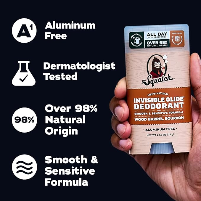 Dr. Squatch Invisible Glide Deodorant – Natural Smooth Roll On, No Stains, Aluminum Roll & Dermatologist-Tested Formula Suits Sensitive Skin – Wood Barrel Bourbon + Rainforest Rapids, 2.65oz (2-Pack)
