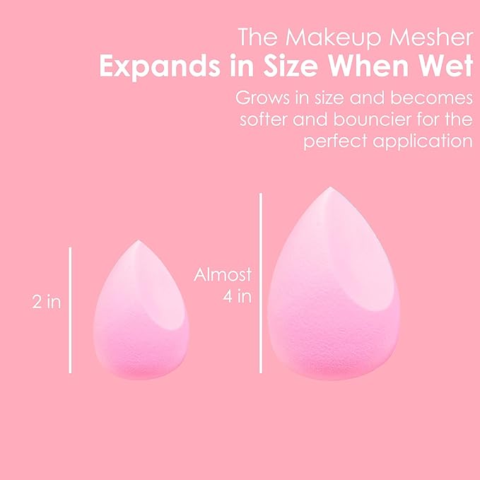 The Makeup Mesher- 2 Piece Makeup Blender Cruelty & Latex-Free, Streak-Free Highly Dense Large and Mini Travel Beauty Sponge from GK (1, Pink)