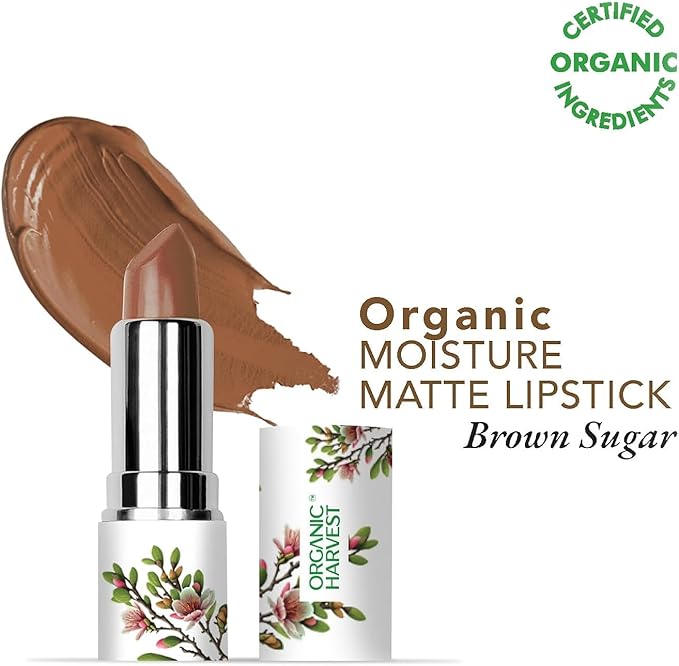 Orga.nic Harv.est Moisture Matte Lipstick - Brown Sugar | Long-Lasting Brown, Creamy Matte Lipstick | Hydrating Formula | Certified Organic Makeup | Cruelty-Free & Vegan, 4gm