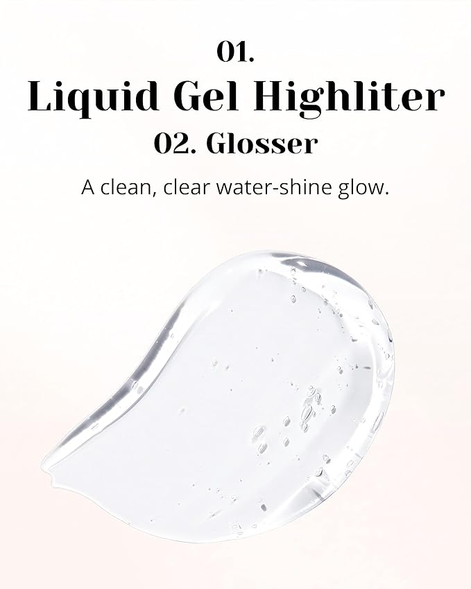 Glint Liquid Gel Highlighter (Glosser, 0.1oz) - Multi-Use Face & Body Gloss for Smooth Glow, Long-Lasting Illuminator Balm for Healthy Radiance. Korean Makeup. Eyes, Cheeks, Nose