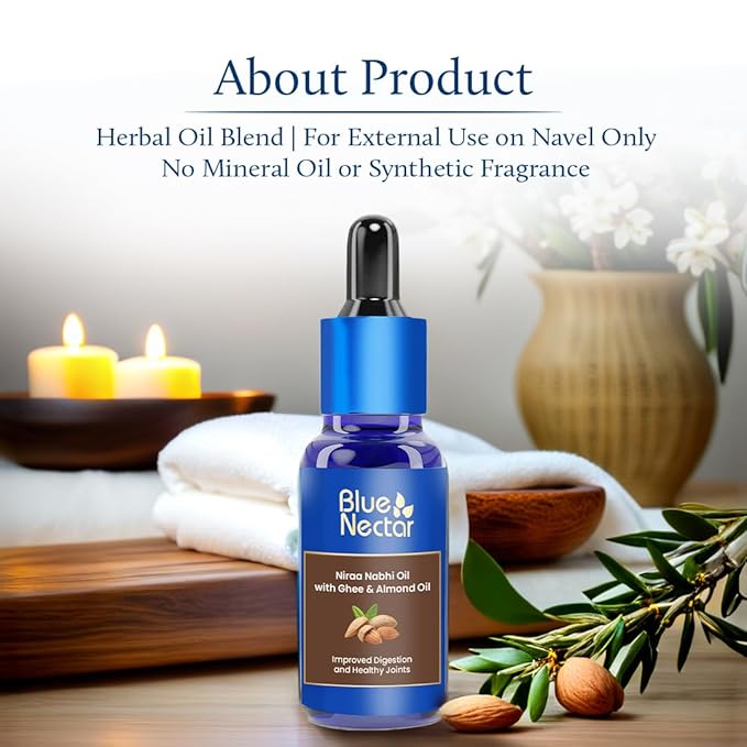 Blue Nectar Ayurveda Navel Oil with Ghee & Almond Oil | Natural Nabhi Oil for Belly Button for Digestion & Joint Health | 100% Natural & Herbal (21 Herbs, 0.33Fl Oz)
