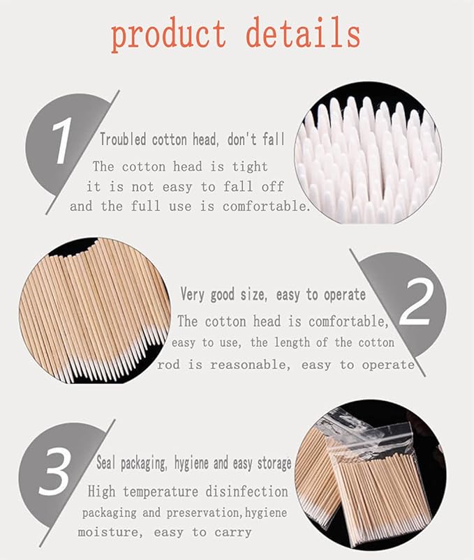 GSA 1500 Count Microblading Cotton Swab, Cotton Swabs Pointed Tip, Cotton Swabs Wood Sticks, Cotton Tipped Applicator, Tattoo Permanent Supplies, Makeup Cosmetic Applicator Sticks (15 packets)