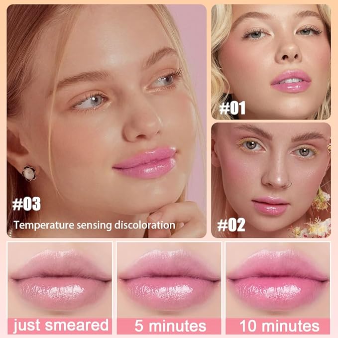 3 Pcs Flower Jelly Lipstick Set Temperature Change Moisturizer Long Lasting Nutritious Balm Magic Color Change Lip Gloss