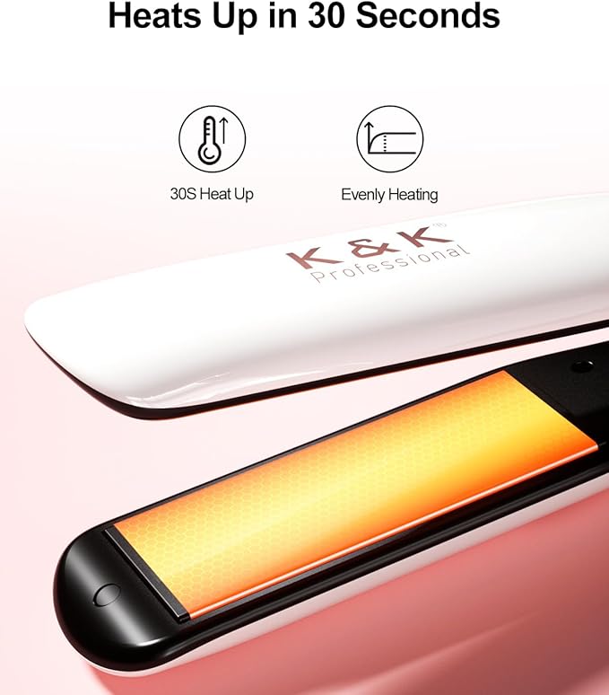K&K Wide Hair Straightener Iron, Ceramic Tourmaline Coating 1.5 Inch Flat Iron for Long Hair, Professional Keratin Therapy Straighteners for Less Frizz, Shinier & Smoother Hair, Hair Styling Tools