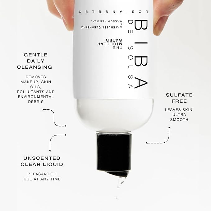 Biba De Sousa The Micellar Water, No-Rinse Cleanser & Facial Makeup Remover - Soothing Cleanser for Sensitive Skin - For All Skin Types (8oz)