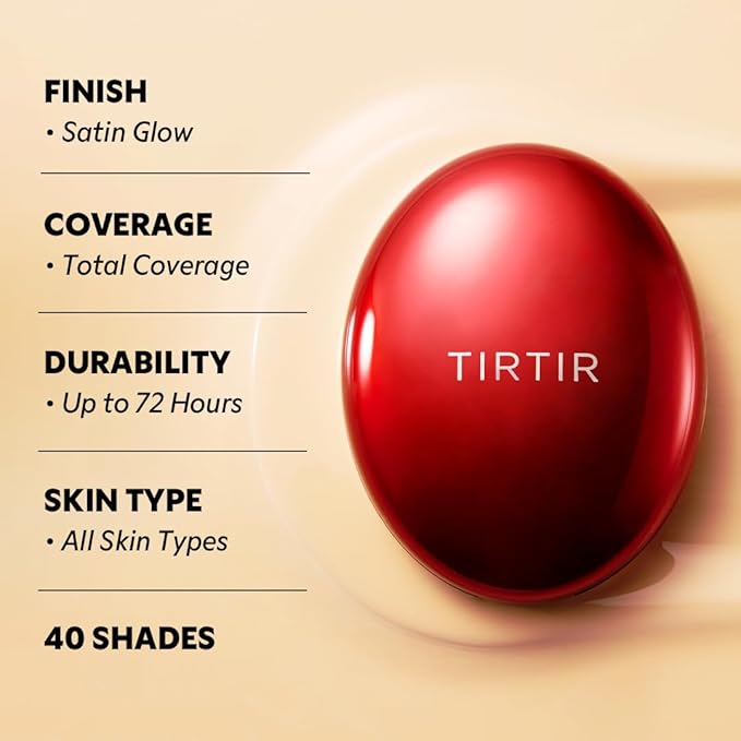 TIRTIR Mask Fit Red Cushion Foundation | Full coverage, Weightless, Skin fit, Satin Glow Finish, Korean Makeup, beauty, Tattoo cover up, Buildable (#21N Ivory, 0.63 Fl Oz)