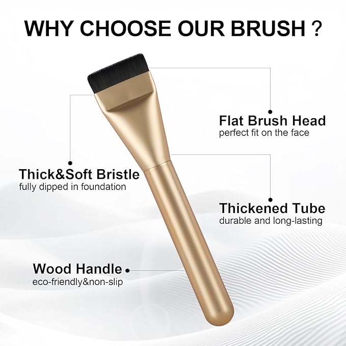 Flat Foundation Brush for Liquid Makeup,14CM Premium Fast Flawless Flat Top Kabuki Makeup Brushes Face Cosmetics Concealer Brush for Liquid, Blending, Powder, Cream, Powder, Blush, Buffing Gold