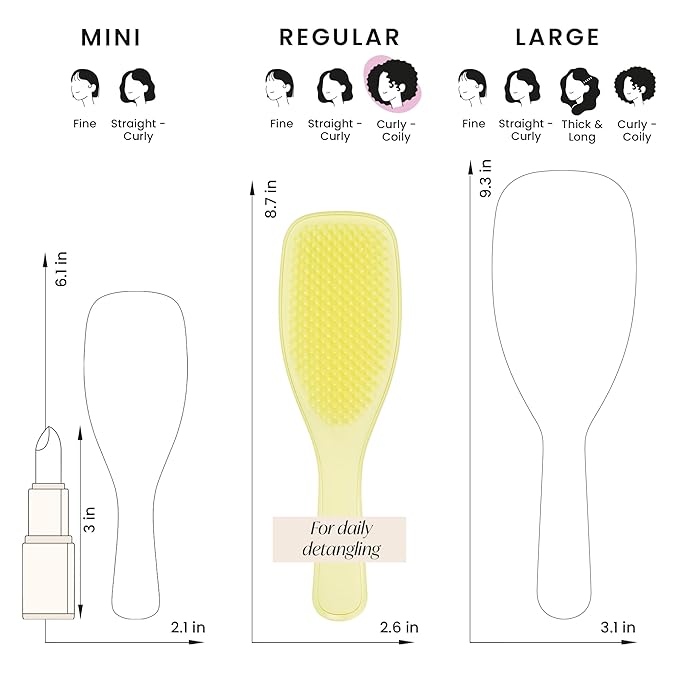 Tangle Teezer Plant-Based Ultimate Detangler Brush, Dry & Wet Hair Brush, Eliminates Knots & Reduces Breakage for Curly to Coily, 3C to 4C Hair Types, Pastel Yellow