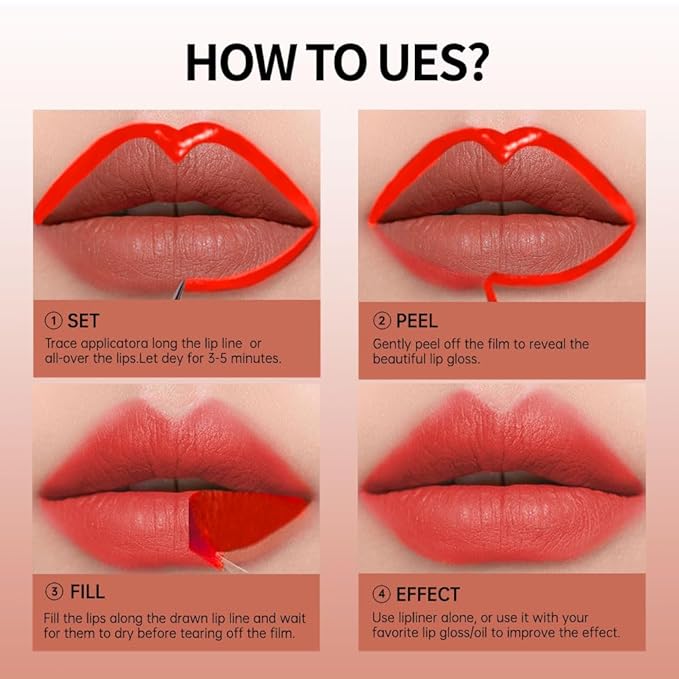 Matte Lip Stain Peel Off Lip line Tattoo, Peel-off Lip Stain Masque - All Day Peel Off Lip Tint，Long Lasting Waterproof Transfer-proof Lip Mask Lip Color Peel Off Lip Gloss,Stay Lip Makeup 06#