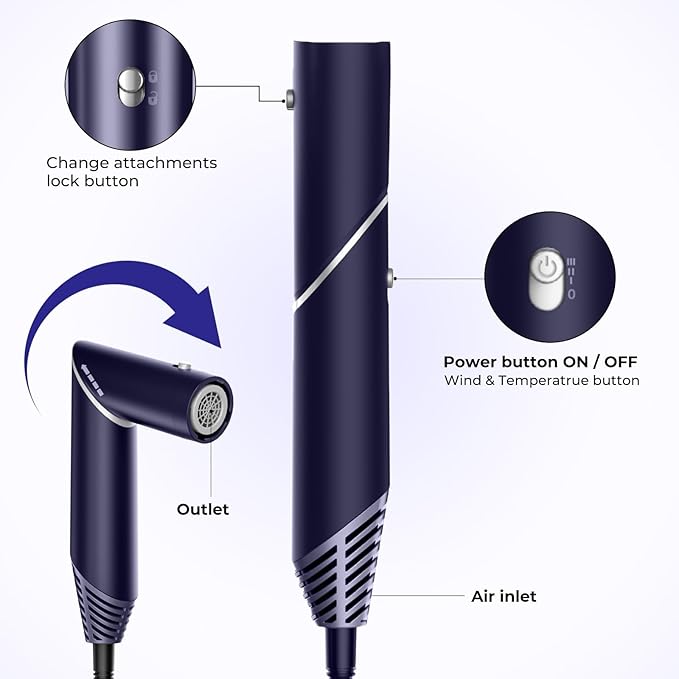 6 in 1 Hair Dryer Brush, Detachable Air Hair Styler Curling, Drying,Volumizing, Straightening, Negative Ionic Hair Dryer with Diffuser, Hair Styling Tools