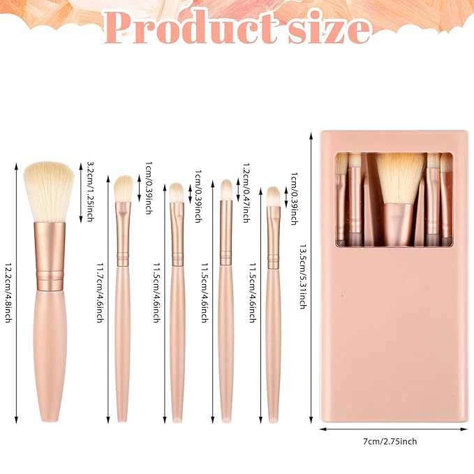 Travel Makeup Brush Set Apricot 5 Pcs Mini Makeup Brushes with Case and Mirror Portable Small Complete Function Cosmetic Brushes Kit Basic Cosmetic Profesional Tools for On The Go