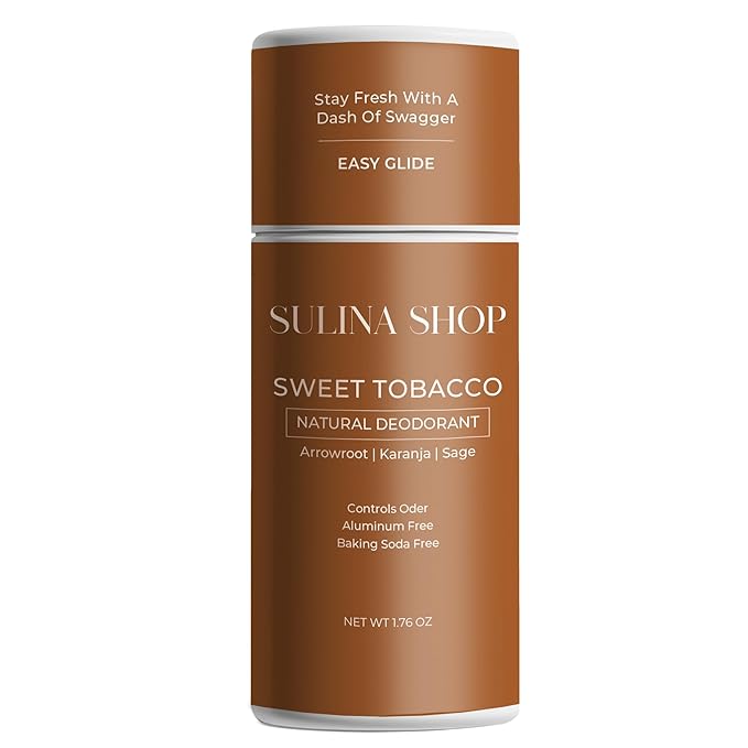Natural Sweet Tobacco Men Deodorant - Aluminum-Free & Baking Soda Free, 24-Hour Odor Protection, Eco-Friendly Sweet Tobacco Scent