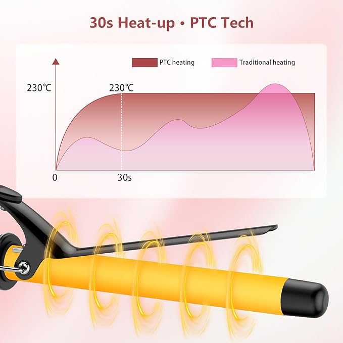 1 Inch Extra Long Barrel Curling Iron, Tourmaline Ceramic Curling Iron with Auto Shut-Off, Dual Voltage 110-240V Hair Curler Suitable for Travel, Including Glove
