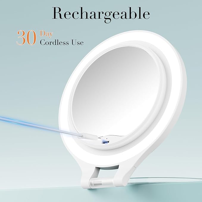 FASCINATE Magnifying Mirror with Light 20X/1X, Double Sided Travel Mirror with Light, Rechargeable Makeup Mirror with 3 Color Setting Adjustable Stand Lighted Vanity Portable Desk Cosmetic