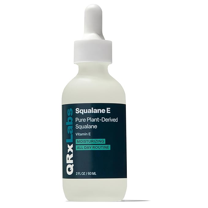 QRxLabs Pure Organic Squalane Oil & Vitamin E Oil for Face & Skin - 2 Fl Oz - USDA & ECOCERT Certified Organic Sugarcane - Hydrating Facial, Body & Hair Formula - Reduces Fine Lines & Wrinkles