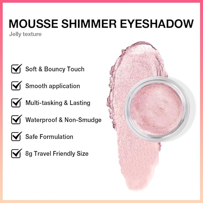 Rose Pink Mousse Shimmer Monochrome Eyeshadow, Neutral Matte Cream Monochrome Eye Shadow Pallette, Long-Lasting Waterproof Blendable sombras para ojos, Mini Eyeshadow(02#, Pack of 1)