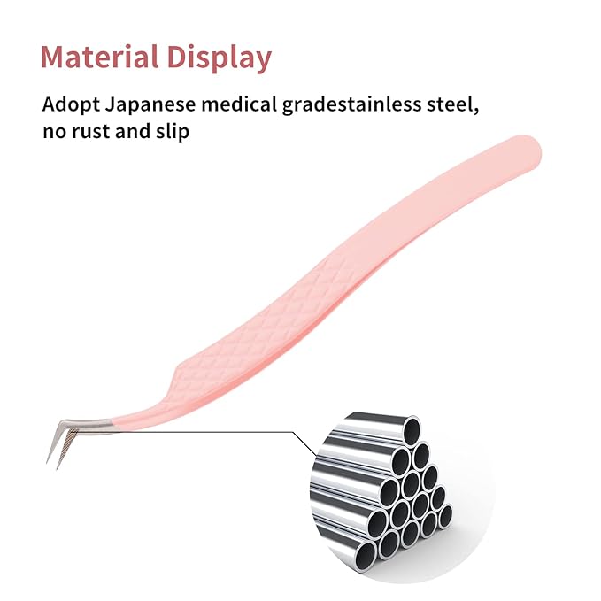 Eyelash Tweezers for Extensions Fiber Tip Lash Tweezers Professional Lash Extension Tweezers for Volume Fans &isolation & Pick up Single Lashes Volume Lash Tweezers Pink