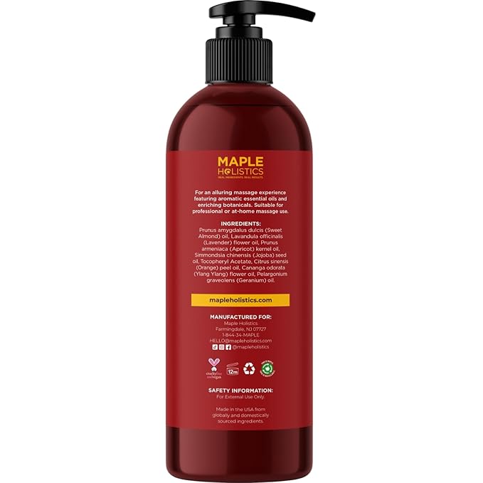 Relaxing Massage Oil for Massage Therapy - Aromatherapy Full Body Massage Oil with Enchanting Lavender Ylang Ylang Orange and Geranium Essential Oils - Naturally Scented Vegan Non GMO & Gluten Free