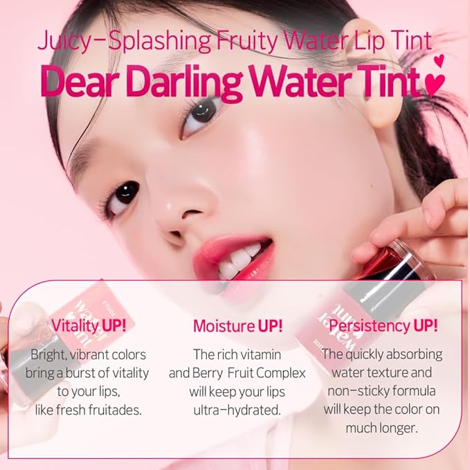 ETUDE Dear Darling Water Tint 3 SET (Strawberry Ade, Cherry Ade, Red Grapefruit Ade, 9g*3) | Vivid Color Lip Stain with Moisturizing Weightless & Non-sticky Finish | Korean Makeup, Perfect for Gift