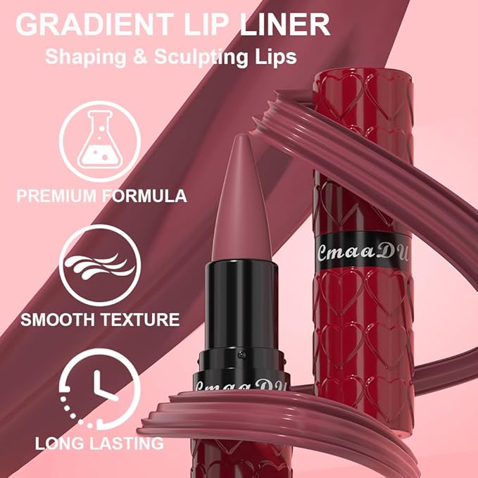 3 Colors Gradient Lip Liner Set, Long Lasting Matte Finish Lipstick Combo for Shaping & Sculpting Lips, Retractable Highly-Pigment Smooth Defined Cream Lip Pencil Kit for Women (#1,#3,#8)