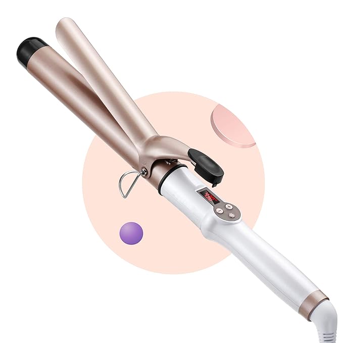 1.25 Inch Curling Iron Hair Curler with Ceramic Coating Barrel, Professional Curling Wand Instant Heat up to 450°F, LCD Display with 9 Heat Setting (for All Hair Types, Glove Include)