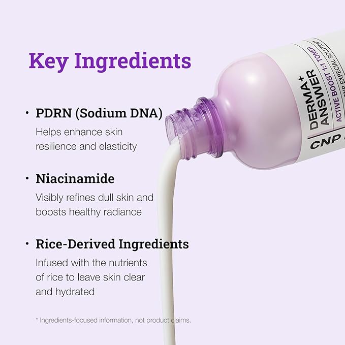 CNP PDRN Active Boost Milky Toner, Salmon DNA Toner with Niacinamide + Rice Water, for Glass Skin, Korean Skincare, 6.7 fl.oz