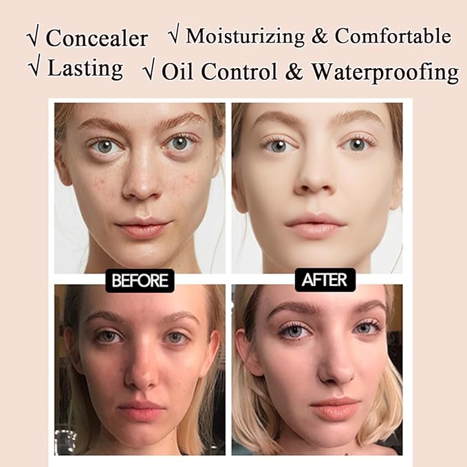 Air Cushion CC Cream Mushroom Head Foundation,BB Cream Makeup Foundation,Moisturizing Concealer,Long Lasting Full Coverage Waterproof,Even Skin Tone for All Skin Types (1# Ivory, 20g)