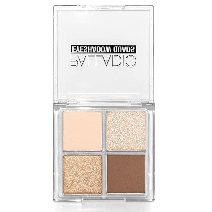 Palladio Eyeshadow Quads, Velvety Pigmented Blendable Matte, Metallic & Shimmer Finishes, Creamy Formula, Four Way Quad Eye Shadow Palette, Talc-Free (Miss Popular)