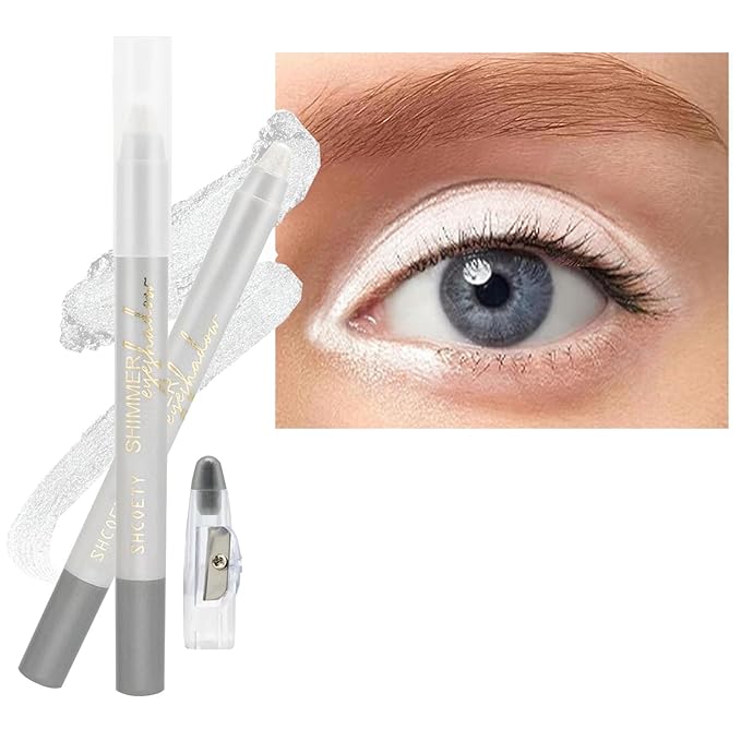White Eyeshadow Stick, Blendable Creamy Eye Brightener Stick, Waterproof Eyeshadow Pencil Long Lasting Crayon, Smooth Shimmer Eye Shadow Highlighter Eye Liner Makeup.#5 white shimmer