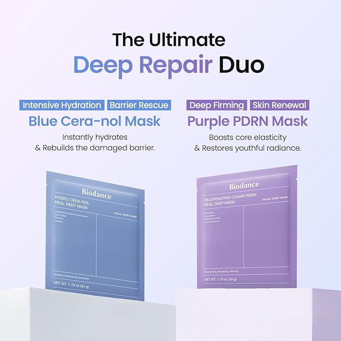 BIODANCE Barrier Rescue Duo: Caviar PDRN & Ceramide Panthenol Real Deep Overnight Gel Mask for Hydrating Plumping for Glass Skin, Korean Skin Care, Gifts for women, Skin Care Set