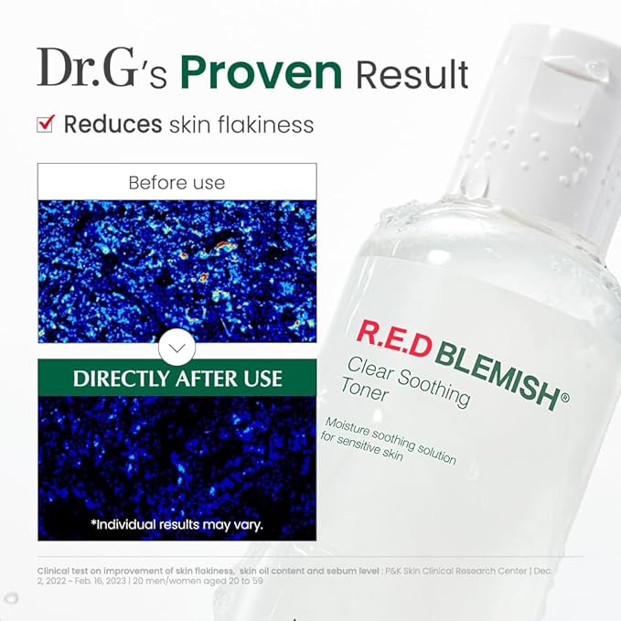 Dr. G R.E.D. Blemish Clear Soothing Toner - Korean Soothing Toner for Glowing Skin - Soothes Irritation Clear Skin - Mild Exfoliant - with AHA, BHA & Centella Asiatica - 10.14 fl oz