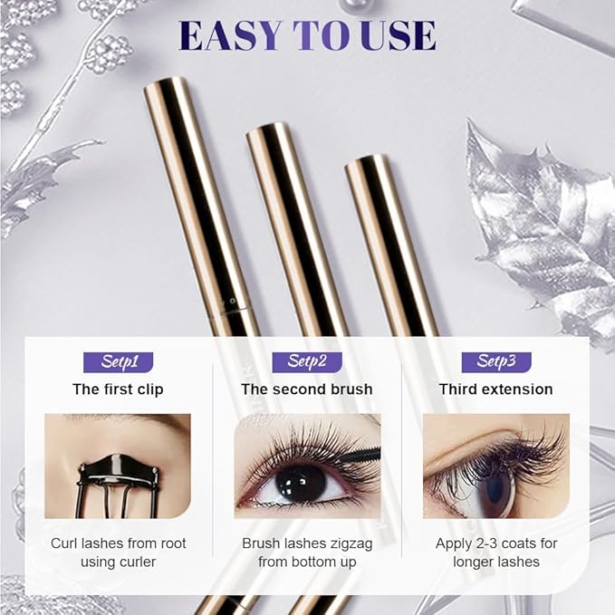 2PCS Ultra-Fine Lengthening Waterproof Quick-Dry Mascara, Black Mascara for Fine Short Lash Older Women Mulit-layered Lashes (Black)