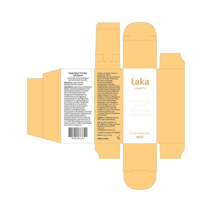 Laka Fruity Glam Lip Tint Mini, Glowing Lip Stain with Wide Color Spectrum, Hydrating & Lightweight Texture, Long-Lasting Bold Stain, Non-Sticky, Vegan, K-Beauty (129 Maroni)
