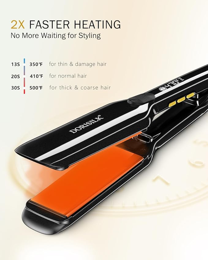 DORISILK 500 Degree Vibrating Ceramic Hair Straightener, 2 in 1 Hair Straightener and Curler, Plasma Flat Iron Get Frizz-Free Hair (500FWV)