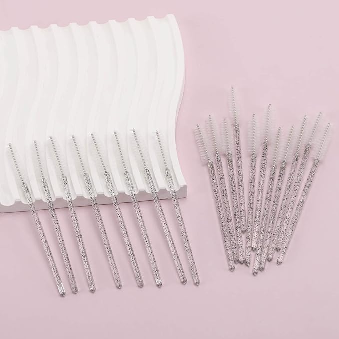 Tbestmax 300 Pcs Disposable Spoolies, Mascara Wand Eyelashes Brushes Applicator for Eyebrow Eye Lash Extension Black Stick White Head