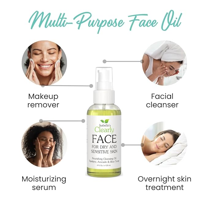 Isabella's Clearly FACE, Natural Deep Pore Cleansing Oil with Jojoba, Grape Seed, Vegan Squalane | Non-Comedogenic Makeup Remover and Face Wash | Water Free, Made in USA
