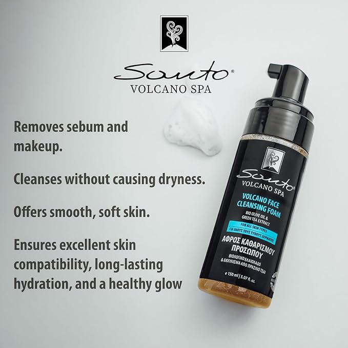 Volcano Face Foam Cleanser 150ml – Foaming Face Cleanser for Deep Cleansing & Hydrating with Olive Oil & Botanical Extracts – Face Wash Foam Removes Makeup, Dirt & Excess Oil