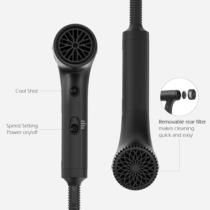 TOME 1200W Hair Dryer Travel Dual Voltage 120V/240V Foldable Blow Dryer with Diffuser Comb Nozzle Storage Bag Universal Power Adapter (Black)