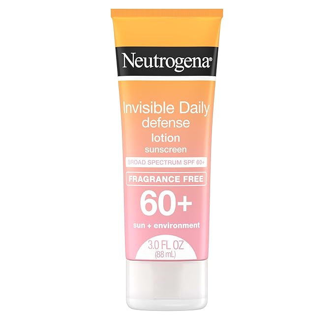 Neutrogena Invisible Daily Defense Fragrance-Free Sunscreen Lotion, Broad Spectrum SPF 60+, Oxybenzone-Free & Water-Resistant, Sun & Environmental Aggressor Protection, 3.0 fl. oz