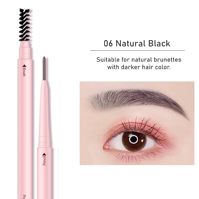 Black Eyebrow Pencil,6Pack Micro Brow Pencil Waterproof Smudgeproof,Ultra-Precise Tip Long-Lasting Eyebrow Pencils for Women Natural Looking Eyebrows,Built-In Spoolie Brush,06 Natural Black.